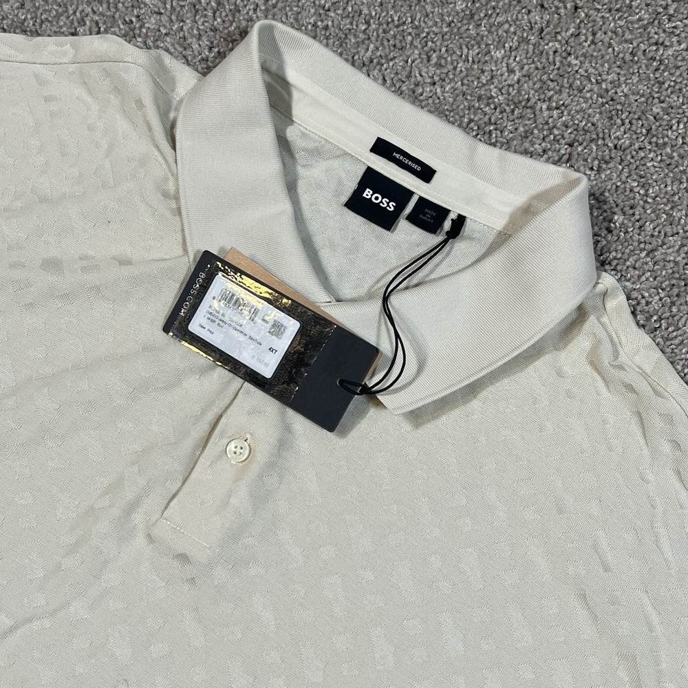Boss Hugo Boss Mercerised Cotton Short Sleeve Jersey Polo 4XT Cream Textured NWT